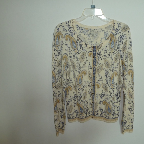 Lucky Brand Paisley Cardigan Blue/White M - Picture 2 of 3